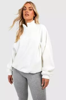 Свитер оверсайз на половинной молнии plus borg Boohoo, кремовый