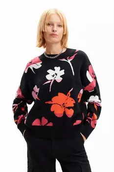 Свитер оверсайз с цветочным принтом Desigual, черный