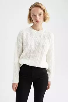 Свитер оверсайз с круглым вырезом DeFacto, экрю