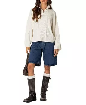 Свитер оверсайз с молнией длиной в четверть от Edikted, слоновая кость/кремовый