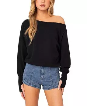 Свитер оверсайз с открытыми плечами Edikted, черный