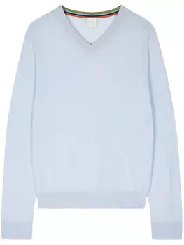 Свитер Paul Smith из мериносовой шерсти с V-образным вырезом, синий