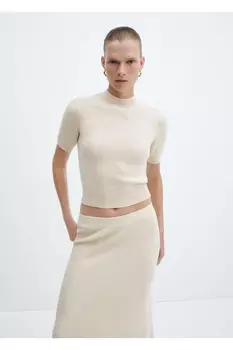 Свитер Perkins с короткими рукавами и воротником Mango, бежевый