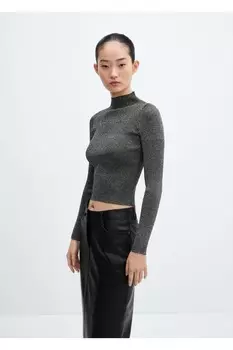 Свитер Perkins с воротником и люрексом Mango, черный