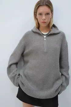 Свитер плотной вязки на короткой молнии. H&M, серый