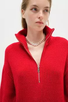 Свитер плотной вязки на короткой молнии. H&M, красный