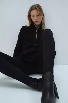 Свитер плотной вязки на короткой молнии H&M, черный