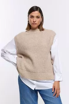 Свитер Plus Hybird с рубашечными рукавами River Island, коричневый