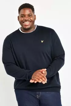 Свитер Plus с круглым вырезом из хлопка и шерсти мериноса Lyle & Scott, синий