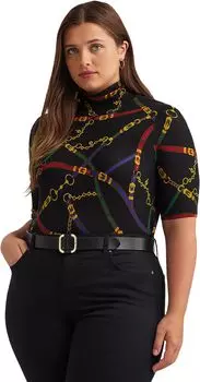 Свитер Plus-Size Belting-Print Stretch Jersey Turtleneck LAUREN Ralph Lauren, цвет Black/Blue Multi