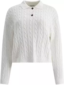 Свитер-поло Burberry с косичной вязкой, белый