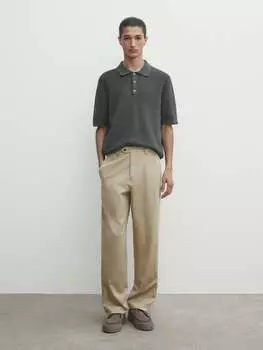 Свитер-поло фактурной вязки с короткими рукавами Massimo Dutti, серый