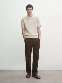 Свитер-поло фактурной вязки с короткими рукавами Massimo Dutti, бежевый