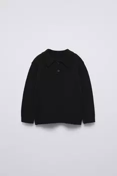 Свитер-поло из 100% шерсти ZARA, черный
