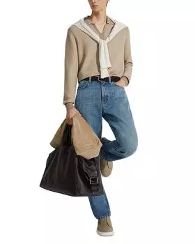 Свитер-поло из фактурного шелка и кашемира Zegna, коричневый/бежевый