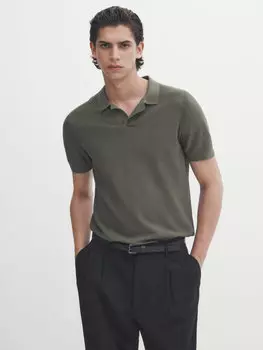 Свитер поло из хлопка Massimo Dutti, хаки