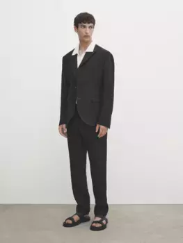 Свитер поло из микротрикотажа с вертикальной текстурой Massimo Dutti, белый