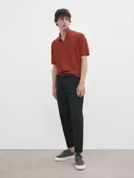 Свитер поло из микротрикотажа с вертикальной текстурой Massimo Dutti