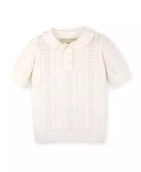 Свитер-поло из органического хлопка для девочек с короткими рукавами и воротником Питера Пэна Hope & Henry, белый