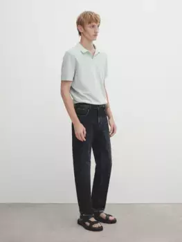 Свитер поло из прибленного хлопка Massimo Dutti, зеленый