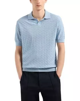 Свитер-поло из шерстяной вязки с короткими рукавами Emporio Armani, синий