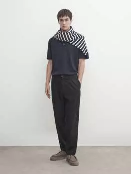 Свитер-поло из смесового хлопка Massimo Dutti, синий