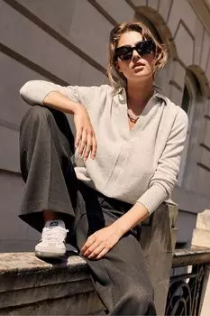 Свитер-поло из смесового хлопка Mint Velvet, серый