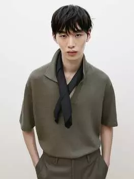 Свитер-поло из смесового льна — ограниченный выпуск Massimo Dutti, хаки