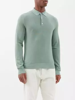 Свитер-поло из смесового шелка с вышивкой монограммой Ralph Lauren, зеленый