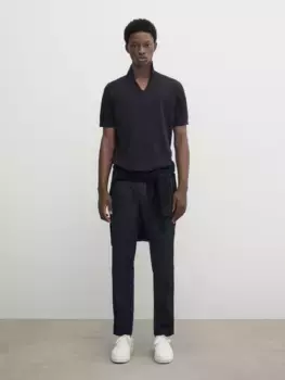 Свитер поло из трикотажа milano с коротким рукавом Massimo Dutti, синий