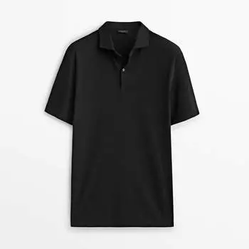 Свитер-поло Massimo Dutti Herringbone Short Sleeve, черный