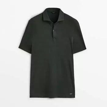 Свитер-поло Massimo Dutti Herringbone Short Sleeve, темно-зеленый