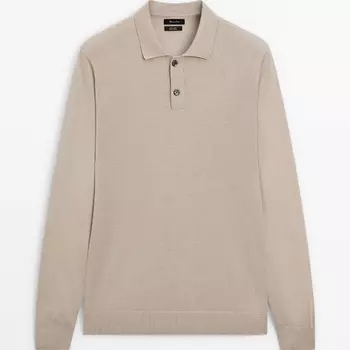 Свитер-поло Massimo Dutti Polo In 100% Merino Wool, бежевый