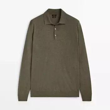 Свитер-поло Massimo Dutti Wool Blend, хаки