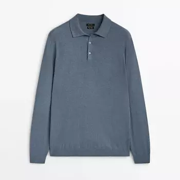 Свитер-поло Massimo Dutti Wool Blend, темно-голубой