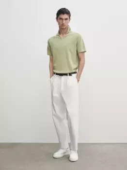 Свитер-поло миланской вязки с короткими рукавами Massimo Dutti, зеленый