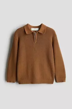 Свитер-Поло на молнии H&M, коричневый