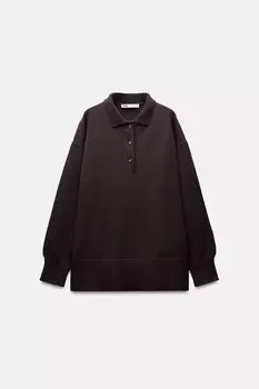 Свитер поло однотяжной вязки ZARA, шоколад
