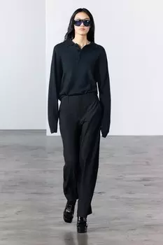 Свитер поло однотяжной вязки ZARA, темно-синий