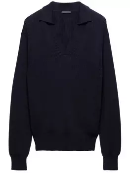 Свитер-поло Prada из рубчатой вязки, синий