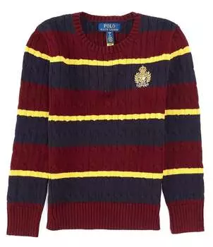 Свитер Polo Ralph Lauren для больших мальчиков 8–20 с длинными рукавами в полоску и гербом, мультиколор