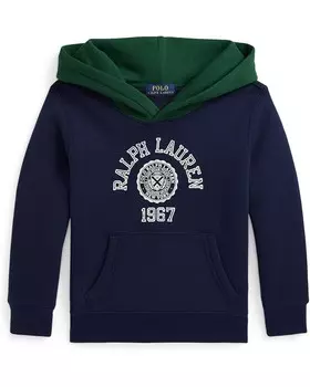 Свитер Polo Ralph Lauren Kids Logo Color-Blocked Fleece Hoodie, цвет Newport Navy/New Forest