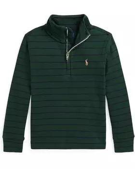 Свитер Polo Ralph Lauren Kids Striped Cotton Quarter-Zip Pullover, цвет College Green/Rl Navy