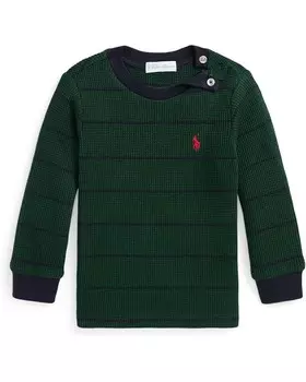 Свитер Polo Ralph Lauren Kids Striped Waffle Cotton Long Sleeve Tee, цвет College Green/Rl Navy