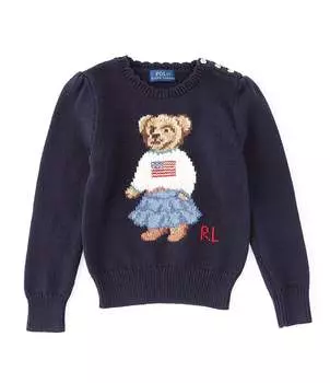 Свитер Polo Ralph Lauren Little Girls 4–6X с флагом медведя, синий