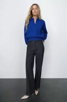 Свитер поло с карманом ZARA, голубоватый