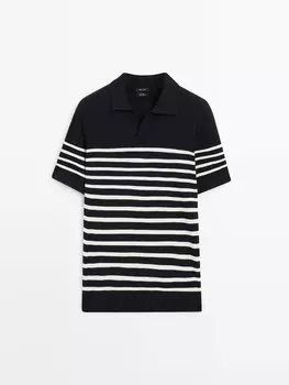 Свитер-Поло с короткими рукавами и принтом Massimo Dutti, синий