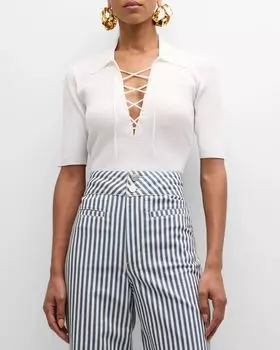 Свитер-поло с короткими рукавами и шнуровкой FRAME, цвет Off White