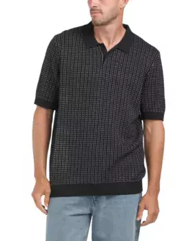 Свитер-поло с короткими рукавами из хлопка и лиоцелла с текстурой Elie Tahari, черный/белый