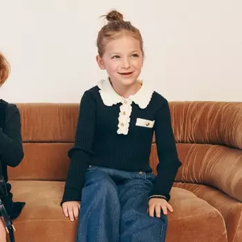 Свитер-Поло с оборками для девочек J.Crew, черный